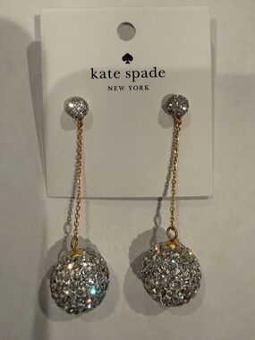 kate spade Gold-tone Drop Earrings with Clear Crystal Pave Spheres